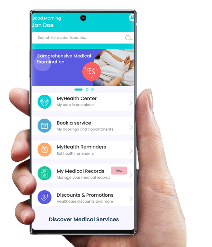 Phone displaying the MyHealth App